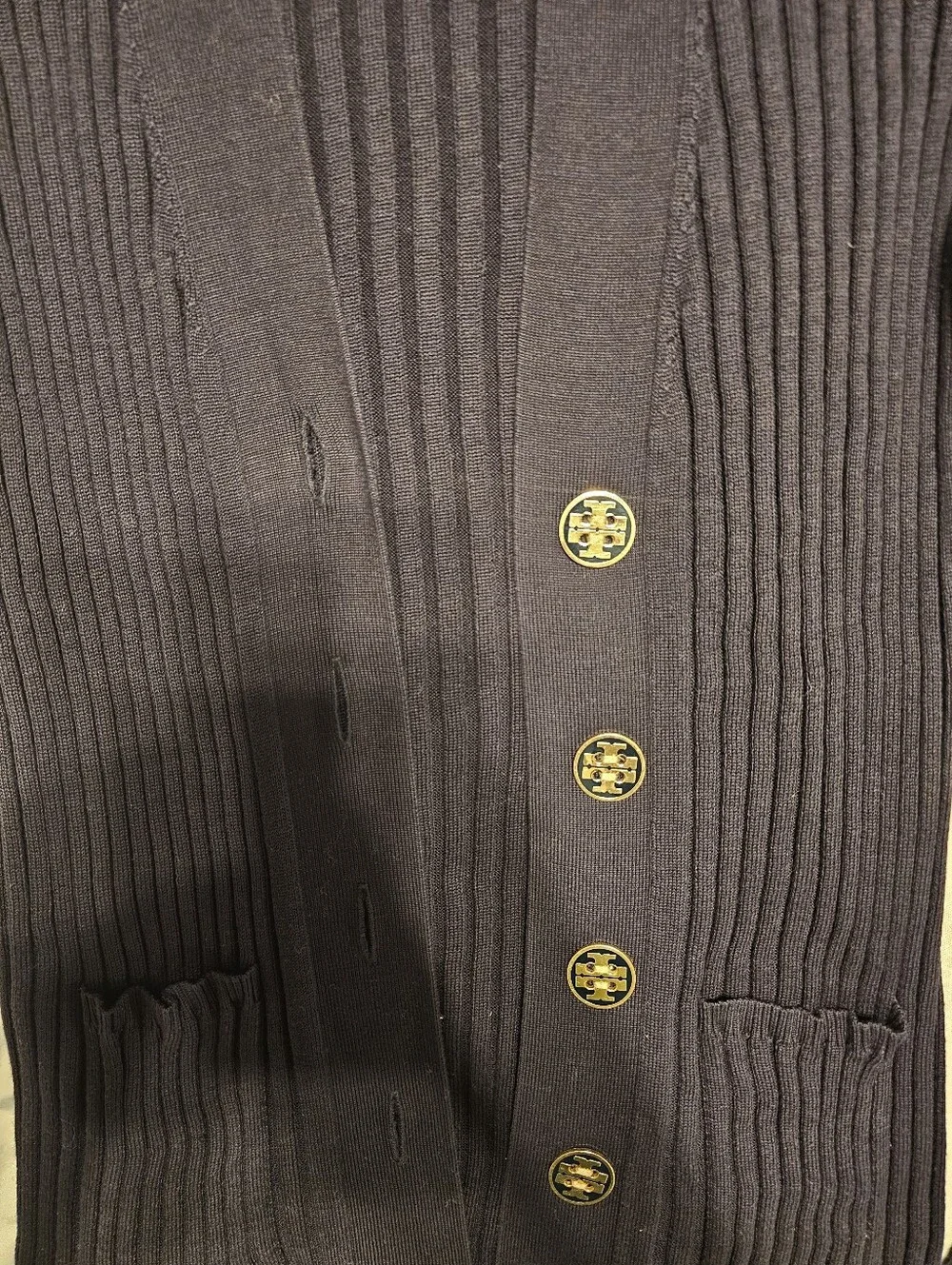 Tory Burch Ribbed Simone Cardigan Navy